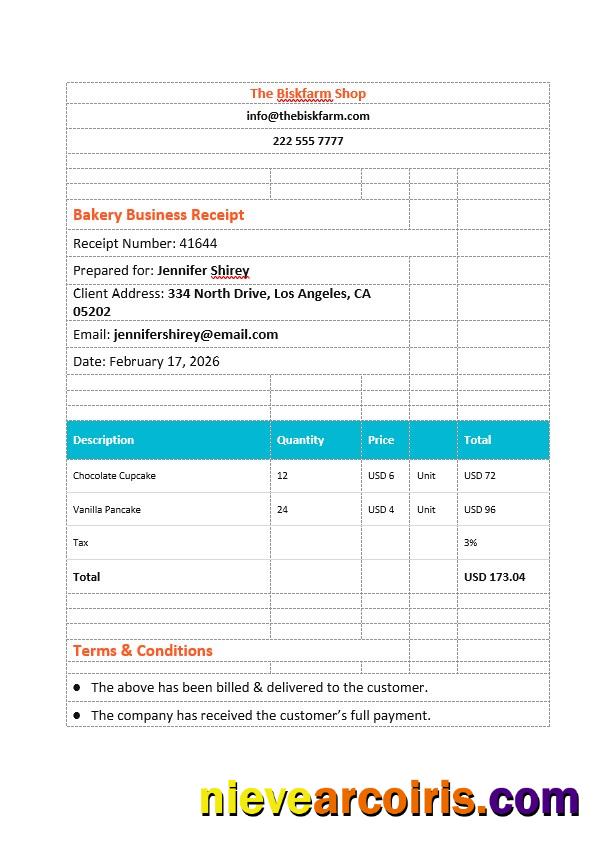 Bakery Business Invoice